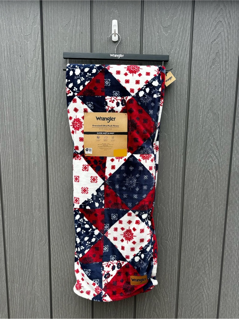 Rodeo Patriotic Patchwork - Wrangler Plush Throw Blanket NWT
